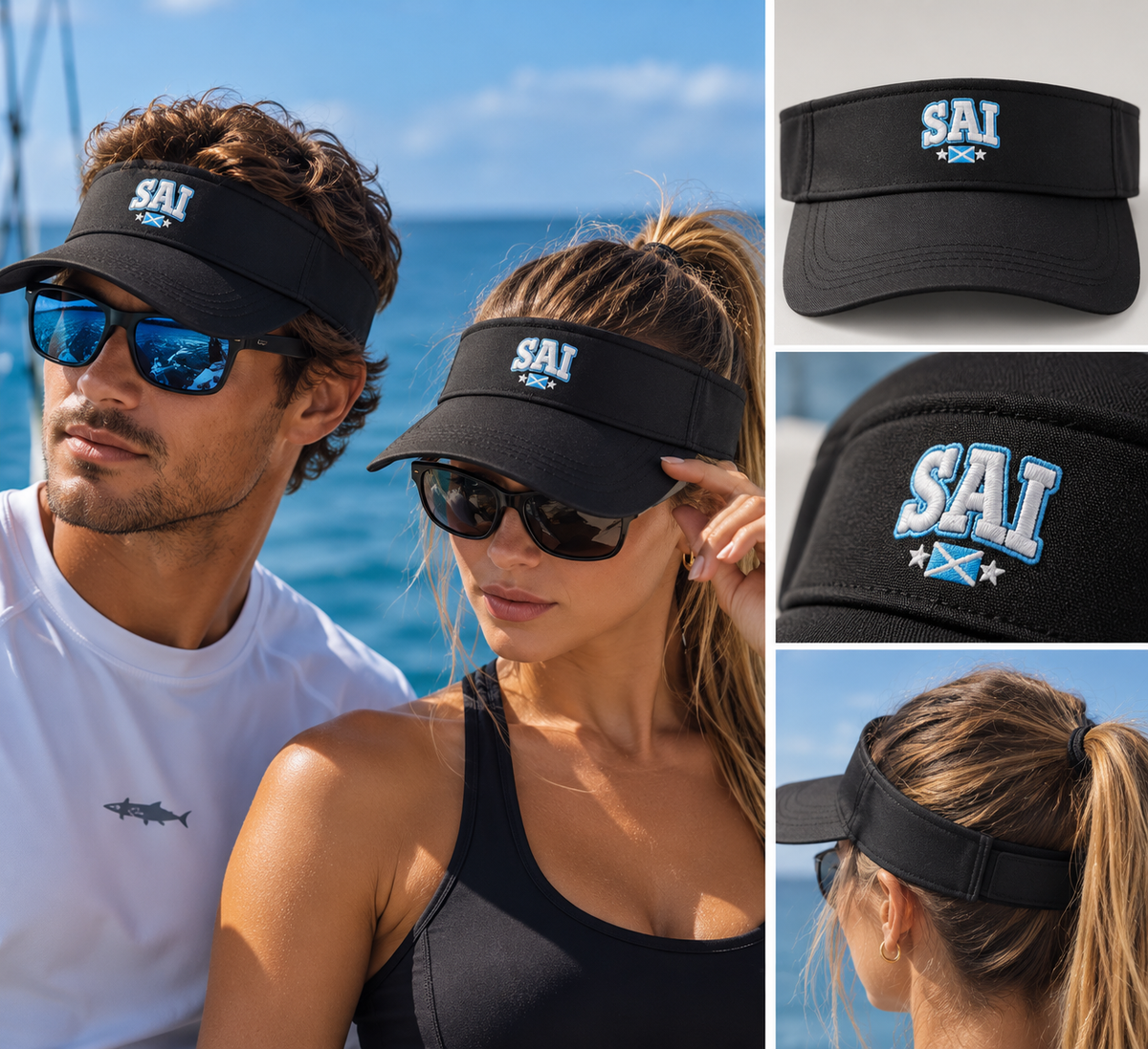 Visera Antifluido Ref SAI 3D Sai Flag Negra Bordada