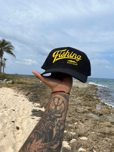 Gorra dril bordada fishing negro/amarillo