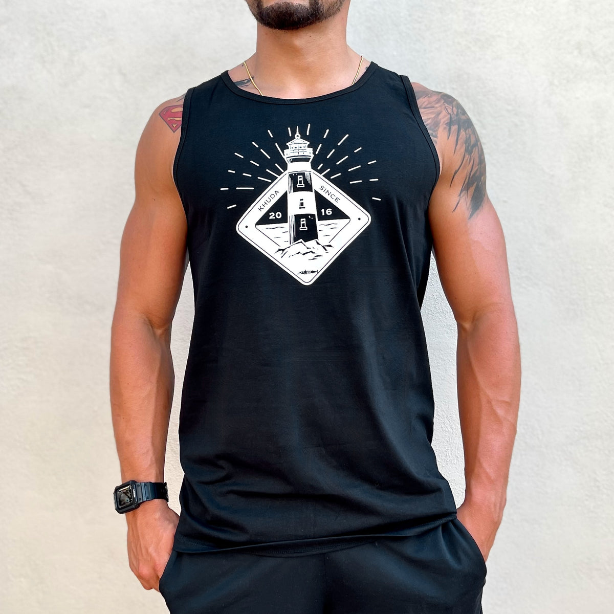 Camisilla Hombre Negra Estampada Faro